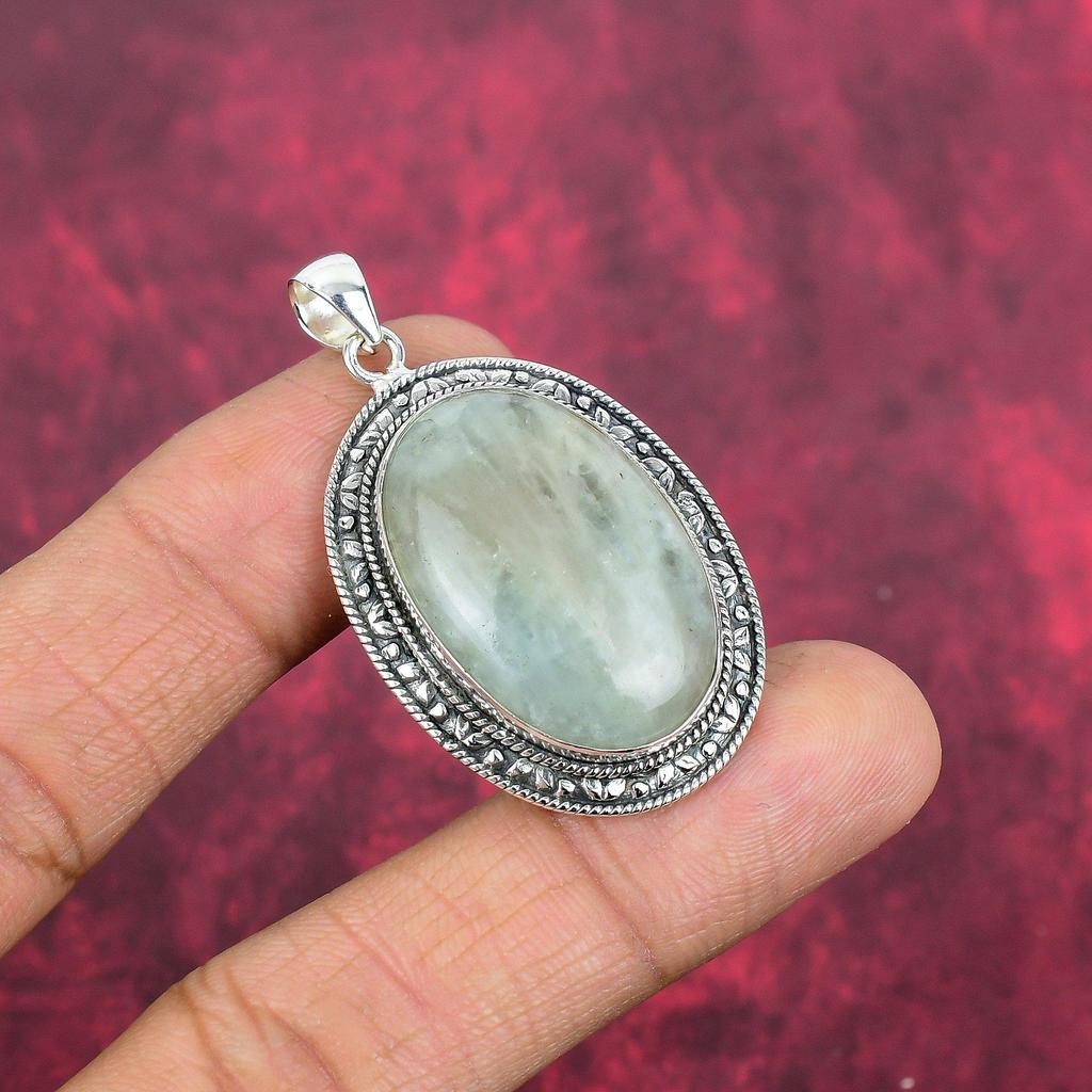 Aquamarine 925 Solid Sterling Silver Pendant, Handmade Gemstone Pendant Jewelry, Gifts For Wife Brand New Pendant