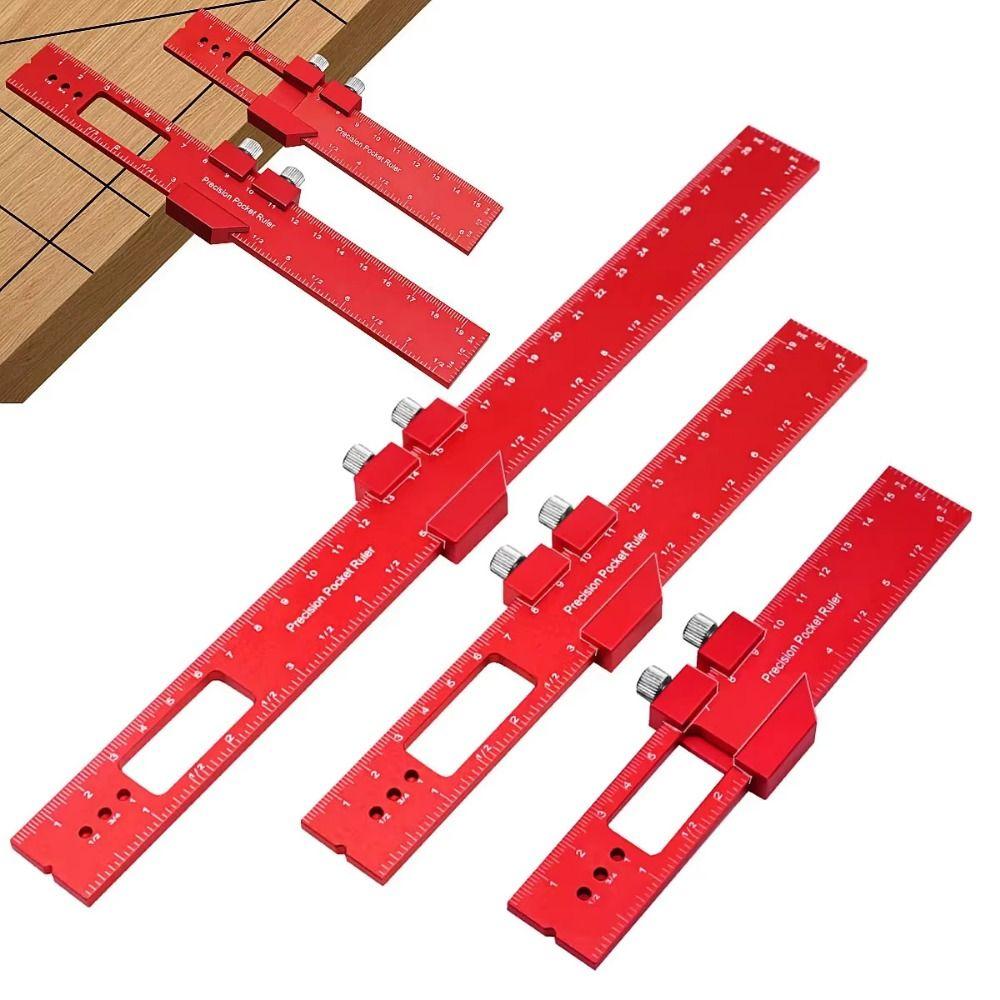 Aluminum Alloy Carpentry Marking Ruler High-Precision With Slide Stop Positioning Gauge Ruler Versatile Hole Punching Ruler