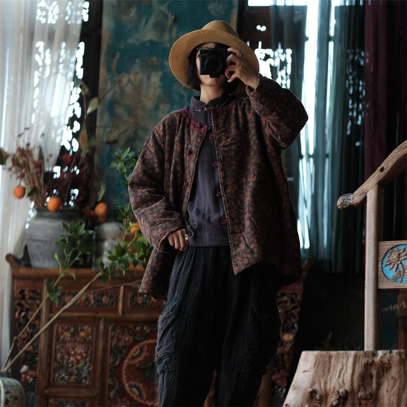 Johnature Женские парки с цветочным принтом и винтажным принтом, парки с круглым вырезом и длинными рукавами, плюс хлопковое мягкое пальто, зимние парки в китайском стиле