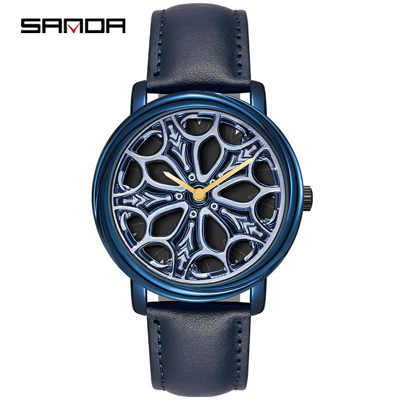 SANDA новые мужские часы с ремнем, кварцевые часы, мужские полые вращающиеся мужские простые индивидуальные часы