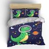 Dinosaur Space Adventure Pattern Duvet Cover Set Digital Print Colorful Polyester Bedding With Zipper Closur For Kids Gifts