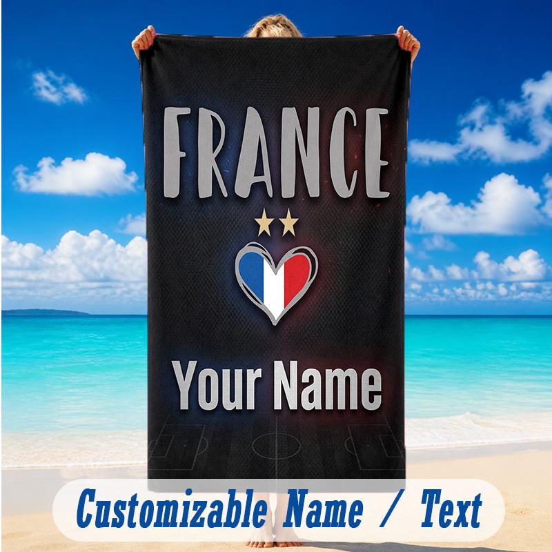 Beach Towel Custom Name Text, Quick Dry Large Towel For Beach HomeFrance national football team