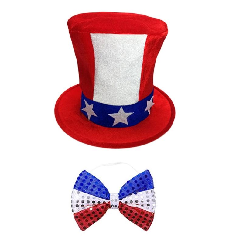 Independance Day Costume Uncle-Sam Accessories Top Hat Sequins Hat Headband Necklaces Stockings for Women & Men