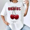 Cherry Print T Shirt Female Comfortable Graphic Gothic Aesthetic Retro Grunge T-shirt Kawaii Streetwear Hip Hop Colorful Classic
