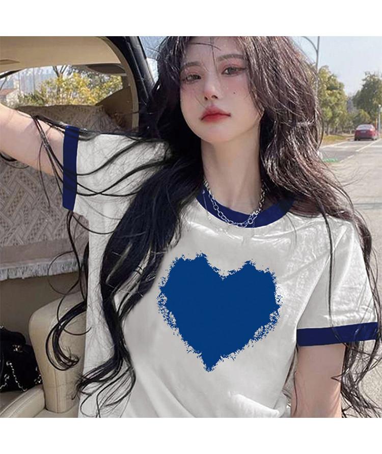 2025 Summer New Love Short-sleeved T-shirt Women's Loose Casual Printed Round Neck Top