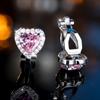 1 Pair Silvery Color Heart Cut Pink Stone Clip Earrings Ear Clip Wedding Jewelry Gifts