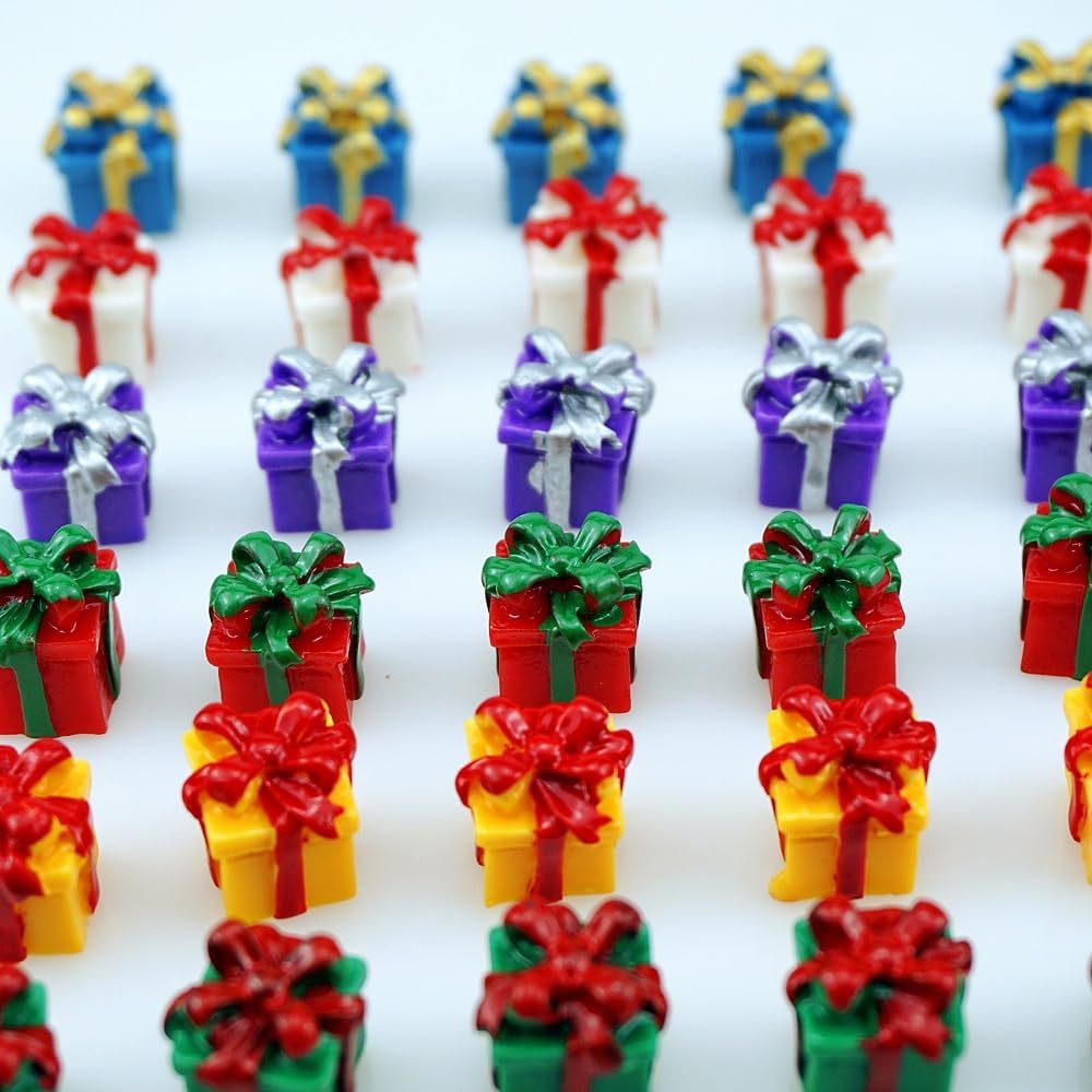 30 PCS Miniature Resin Gift Boxes Colorful Micro Holiday Presents Ornaments for DIY Crafts Festival Tabletop Decors