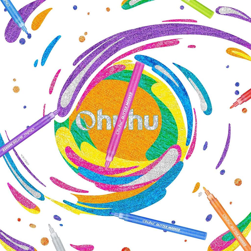 Блестящие ручки Ohuhu, набор из 12 цветов, блестящие маркеры с металлическим блеском, наконечник 0,7-2 мм, идеально подходят для раскрашивания, иллюстраций, создания альбомов, открыток, Нового Го
