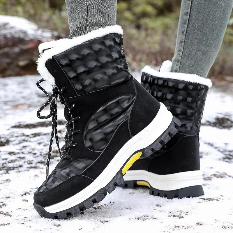 Boots for Women Winter Warm Plush Fashion Cotton Shoes Thick Sole Comfortable High Top Boots Snow Boots Botte Femme