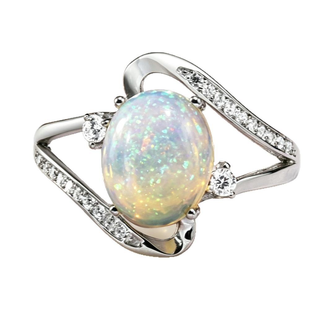 Vintage Oval Opal Geometric Rings for Women Bling Zirconia Party Wedding CZ Charm Fashion Jewelry Accessories
