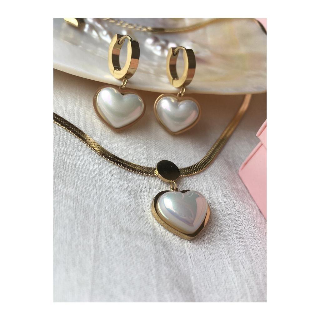 Fcstore Итальянская цепочка из перламутровых сердечек из стали, серьги и ожерелья, винтажный комплект
