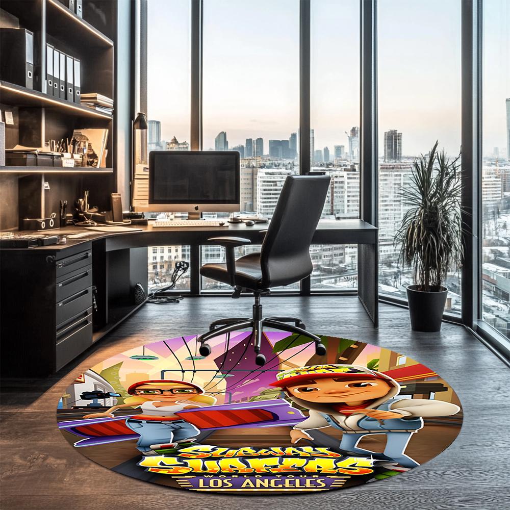 Subway Surfers Printed Round Rug Carpet Chair Rug Area Rug Entryway Doormats,for Office Chair Living Room Bedroom Kitchen Room.