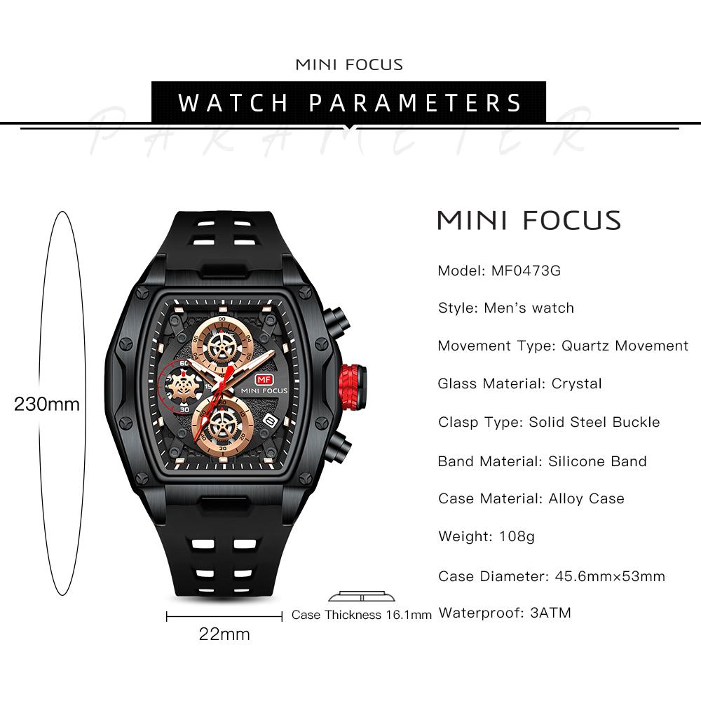 Men's Watches Luxury Sport Quartz Watch For Men Waterproof With Luminous Hands Chronograph Wristwatches Silicone Strap All Black