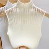 Fashion Mesh Sleeveless Knitted Casual Tank Tops for Women Summer Elegant Half High Collar Slim Fit Tanks Women's Camis Solid Simple Y2K Clothes 26304