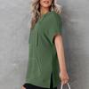 Women's Solid Color Loose Shirts Short Sleeve Drawstring Hoodies Knit Side Slit Tunic Hooded Tops With Pocket