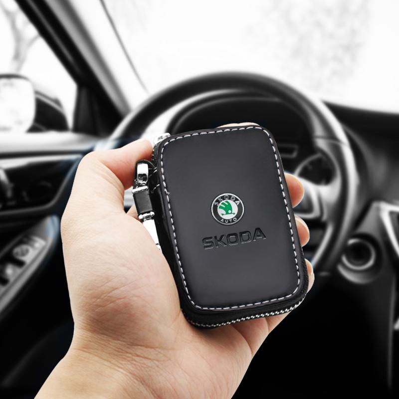 OBDI6 For Skoda Models Genuine Leather Car Key Cover - Key Case, Wallet, Keychain Bag - Accessories (Octavia Kodiaq Kamiq Karoq)