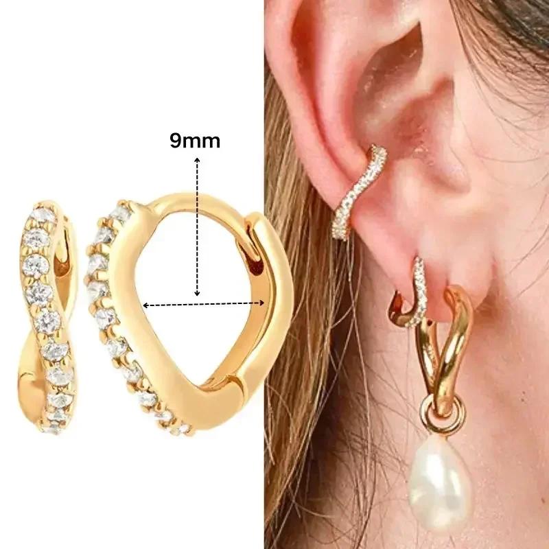 Серьги-кольца из серебра 925 пробы с многокольцевой застежкой, полностью усыпанные бриллиантами, золотые серьги для женщин, модные украшения