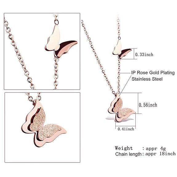 Jewellery Stylish 18k Rose Gold Plated Butterfly Necklace Jewellery for Women and Girls (Pendant and Earrings)