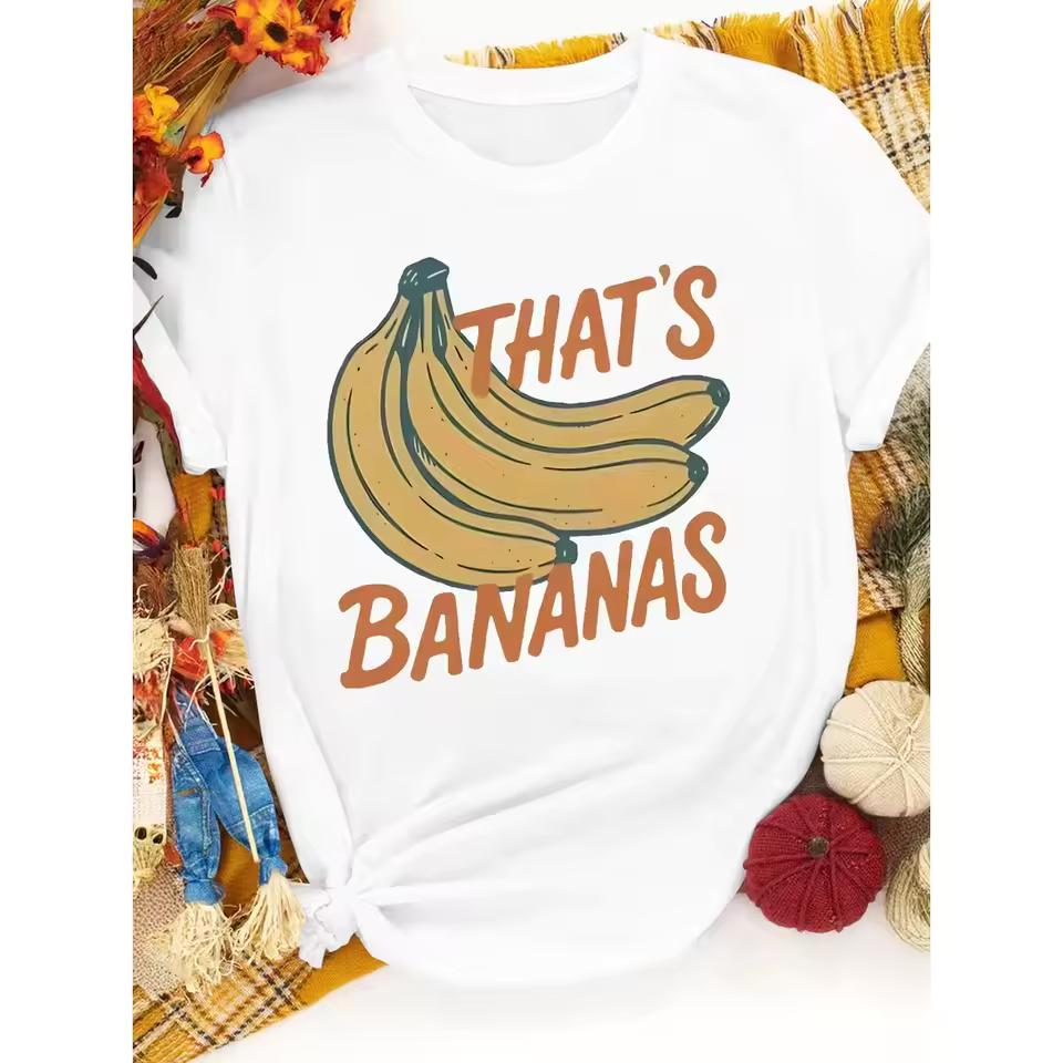 That's Bananas Retro Banana Print T-Shirt, Front & Back DesignCasual Crew Neck Short Sleeve Casual T-shirt Daily Streetwear