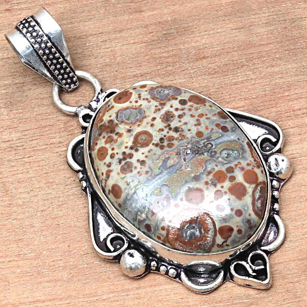 Подвеска с леопардовой кожей и драгоценным камнем Джаспер ко Дню святого Валентина, серебряное украшение 2 дюйма