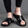 FashionSandals Мужские кожаные классические летние мужские тапочки для отдыха на открытом воздухе Мягкие черные тапочки Легкие шлепанцы для мужчин Нескользящие тапочки