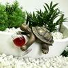 Waterproof Outdoor Ornaments Wine Drinking Turtle Figurine, Planter Hanger Statue, Plant Whimsical Balcony Decorations Pot Resin Ornament for