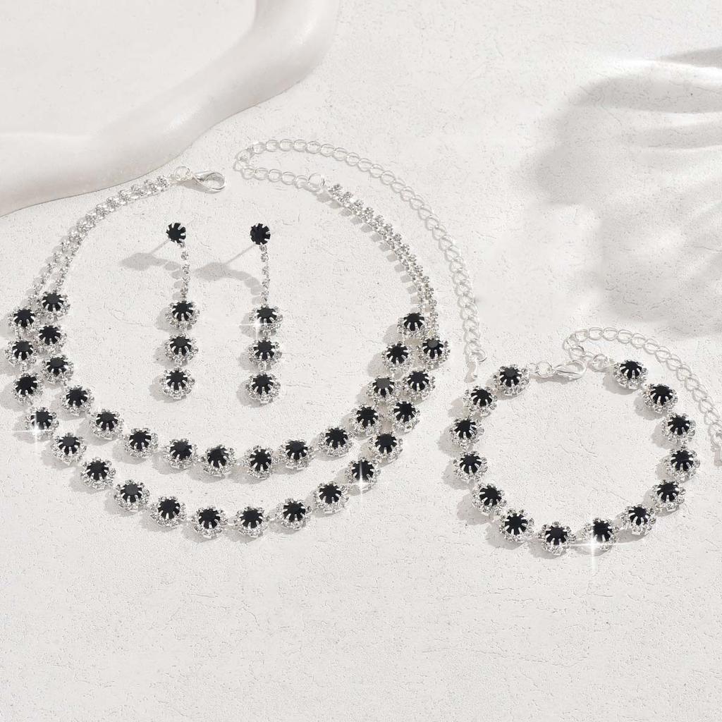 Women Inlaid Rhinestone Chain Necklace Earrings Bracelet Wedding Party Festival Gift