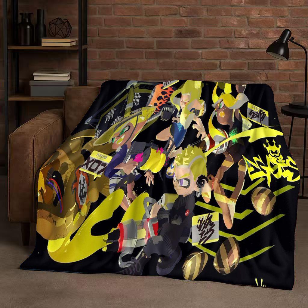 HD Splatoon Game Cartoon Flannel Blanket,Ultra Soft Warm Plush Throw for Home Bedroom Bed Sofa Cover Office Travel Picnic Kids