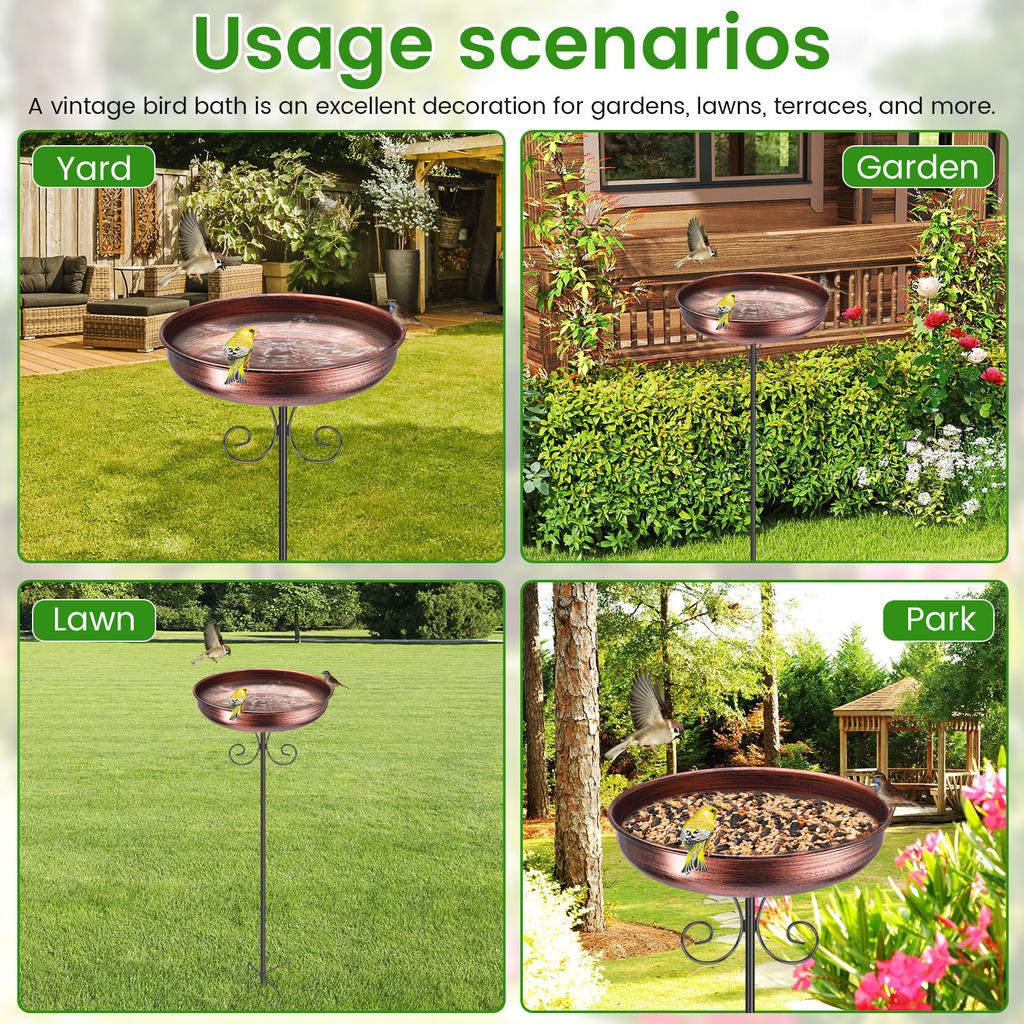 Садовая поилка для птиц Металлическая уличная напольная поилка 81 см Регулируемая высота Чаша-кормушка для птиц для дома, патио, двора, сада, украшение