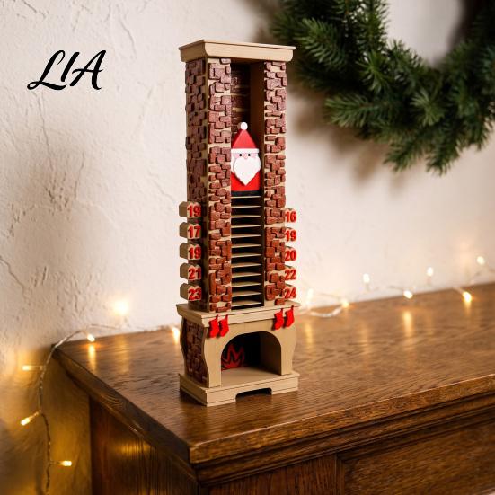 Kids Holiday Activity 3D Printed Santa Fireplace Advent Calendar, 24-Day Christmas Countdown Ornament for Festive Home Decorations Decor, Reusable