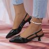 2024 New Fashion Solid Color Summer French Pointed Patent Leather Mid-heeled Over-the-top Sandals for Women Retro Stiletto Heels