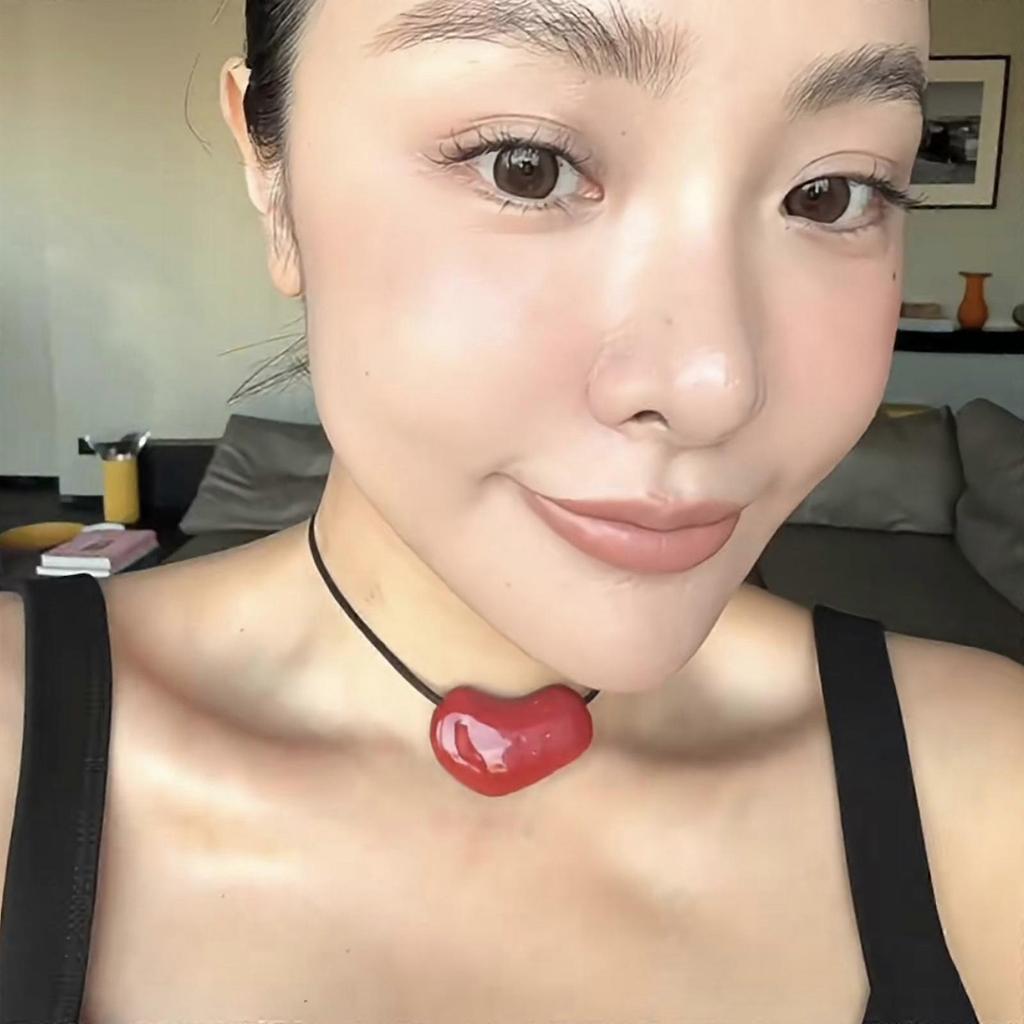 Romance Love Heart Enamel Necklace Pendant Adjustable Chain Choker Jewelry Accessory for Stylish Women and Teens Red
