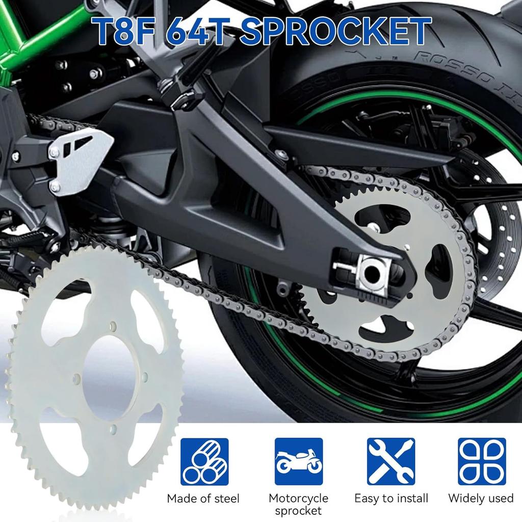 T8F 64T Sprocket, 54mm 4 Hole High Strength Steel Mini Motorcycle Sprocket for 47cc 49cc Mini Motorcycles ATV Quad Dirt Pit