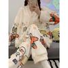 Sleepwear Set Thickened Warm Cute Sweet Cardigan Home Clothes for Women