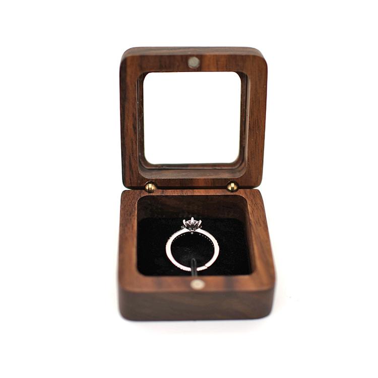 Luxury Modern Walnut Proposal Engagement Wedding Jewelry Packaging Wooden Ring Box with Window