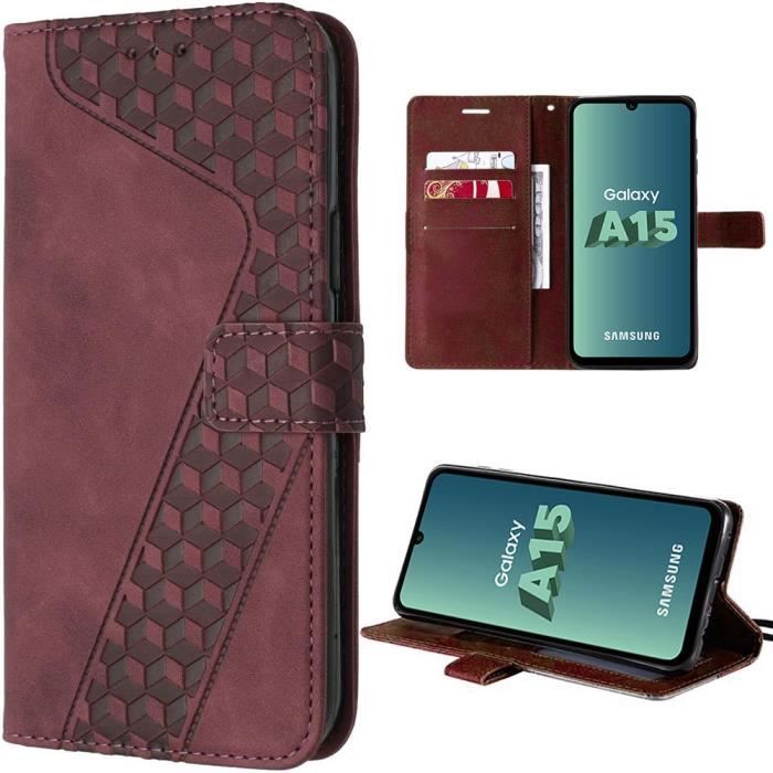 Protective Case - BOOLING - for Samsung Galaxy A15 5G - Synthetic Leather - Red Checkered Pattern - Shockproof