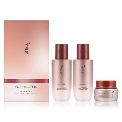 Yehwadam Набор антивозрастного ухода за кожей с женьшенем высшего качества – Укрепляющий и увлажняющий тонер, эмульсия и крем, корейский