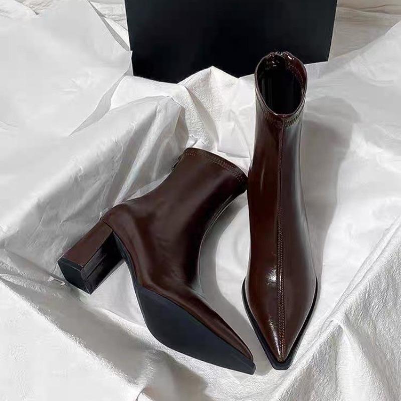 Модные элегантные женские ботильоны на высоком каблуке с острым носком, тренд зимы 2025, новая мода, сексуальные массивные туфли-лодочки для вечеринок, женские ботинки