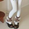 Fashionable Plush Balls Bows Adorned Leg Warmers with Lace Detail for Women's Hollowout Knitted Short Leg Covers Sleeves