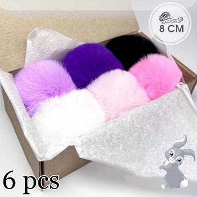 6 шт. помпонов из искусственного меха кролика 8-10 см, искусственные плюшевые пушистые помпоны для брелоков, шапок, перчаток, подвесок, швейных принадлежностей своими руками