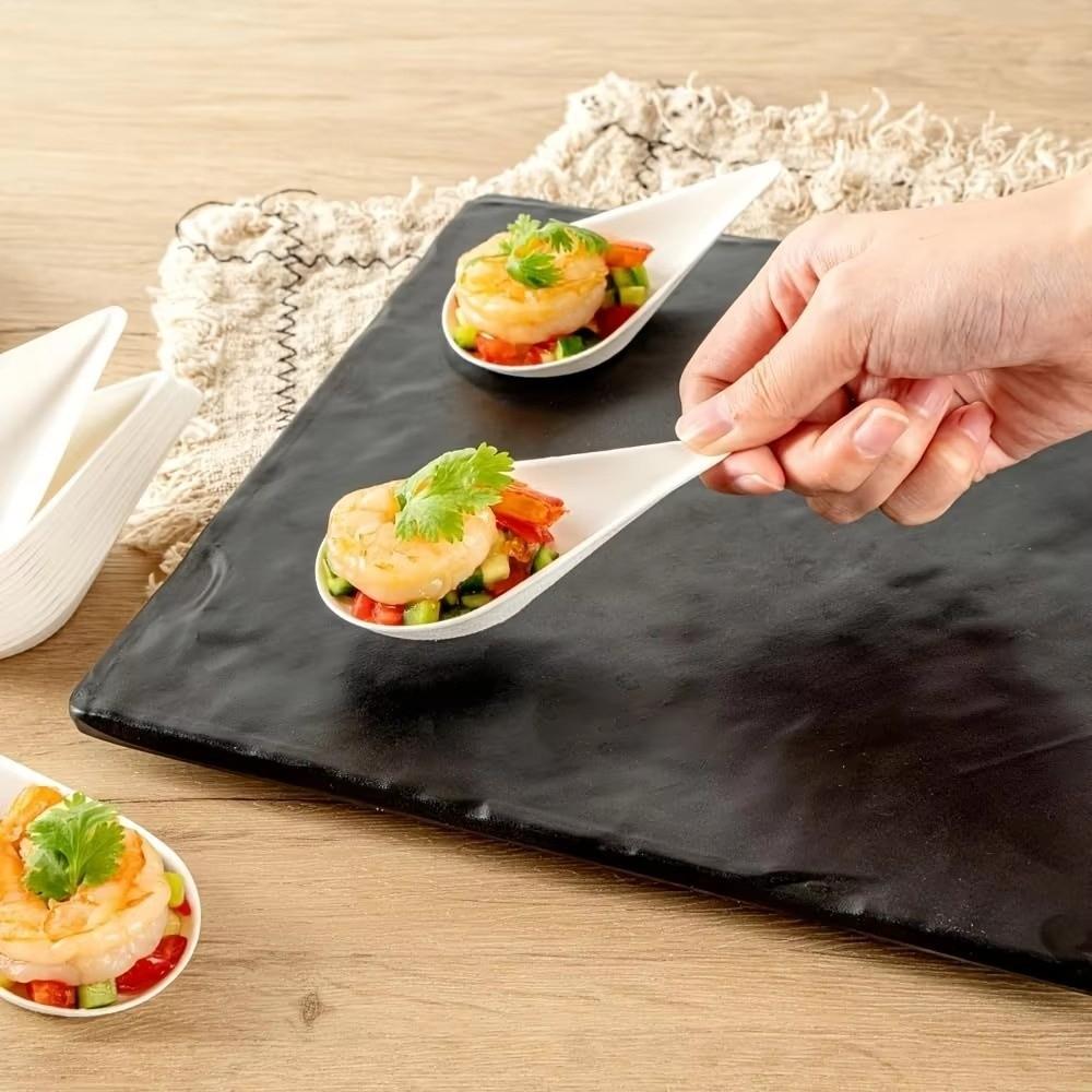 25pcs Disposable Mini Serving Trays Water Drop Dessert Spoons Tasting Spoons Dishes Serving Plate
