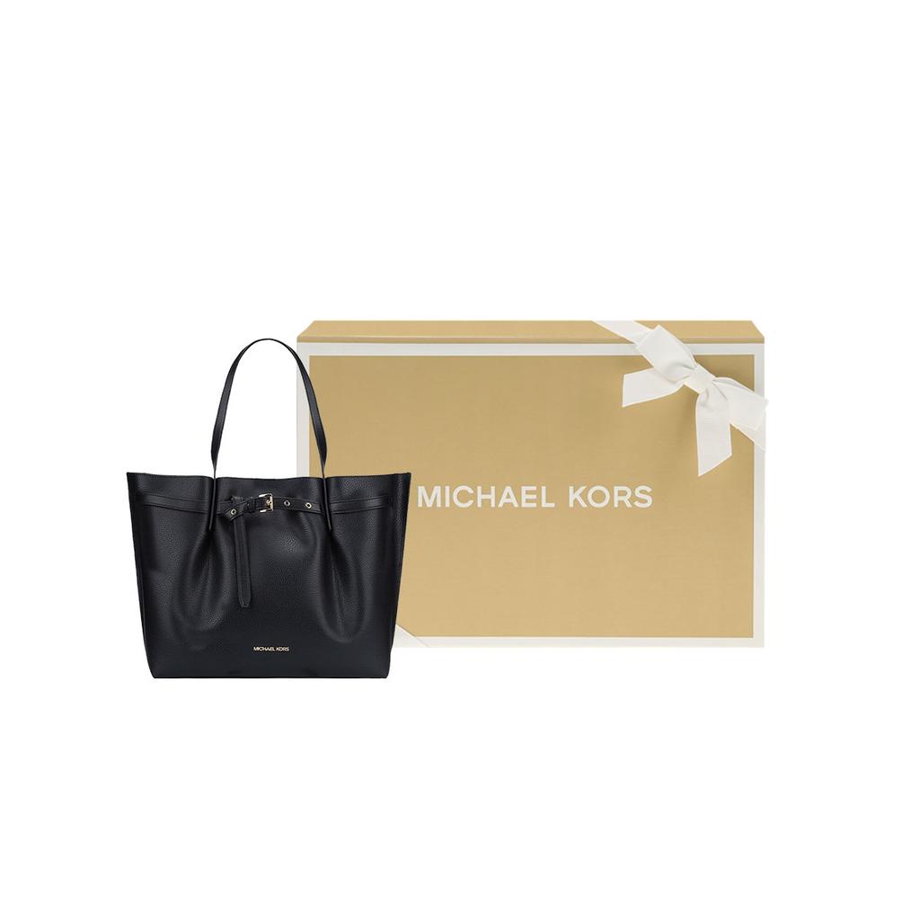 Michael Kors MK Emilia Дорожная Сумка-тоут с Логотипом-буквой и Завязками Кожаная Женская сумка-тоут Черная 35H0GU5T9T-001