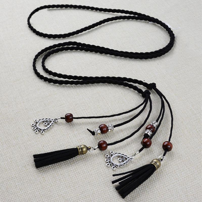 New Ethnic Style Decorative Belt Women'S Tassel With Dress Woven Thin Waist Chain Waist Rope
