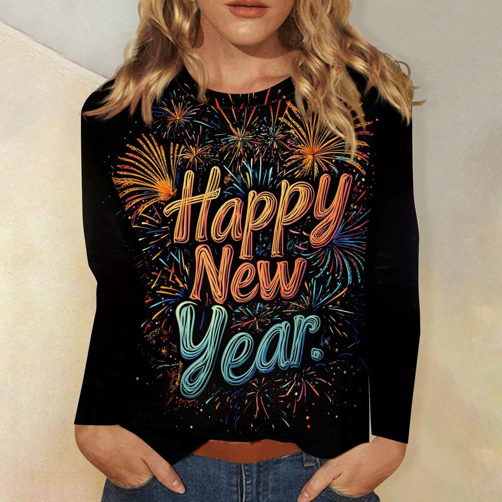 Женская осенне-зимняя футболка с круглым вырезом и длинным рукавом с принтом