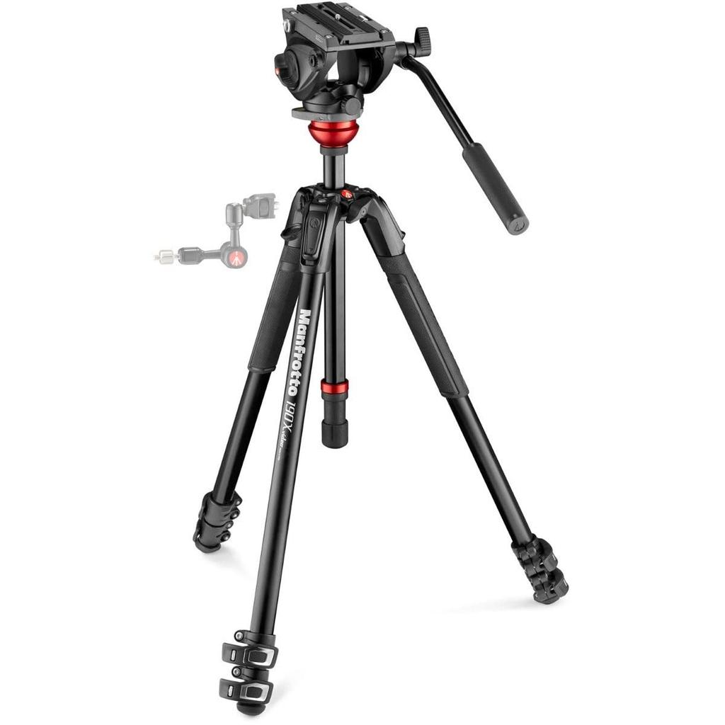 Manfrotto MVK500190XV Video Tripod Head MVH500AH Video Head 190mm Aluminum Tripod with 3 for and Studio Use Kit, + Leveling, Sections, Photography,