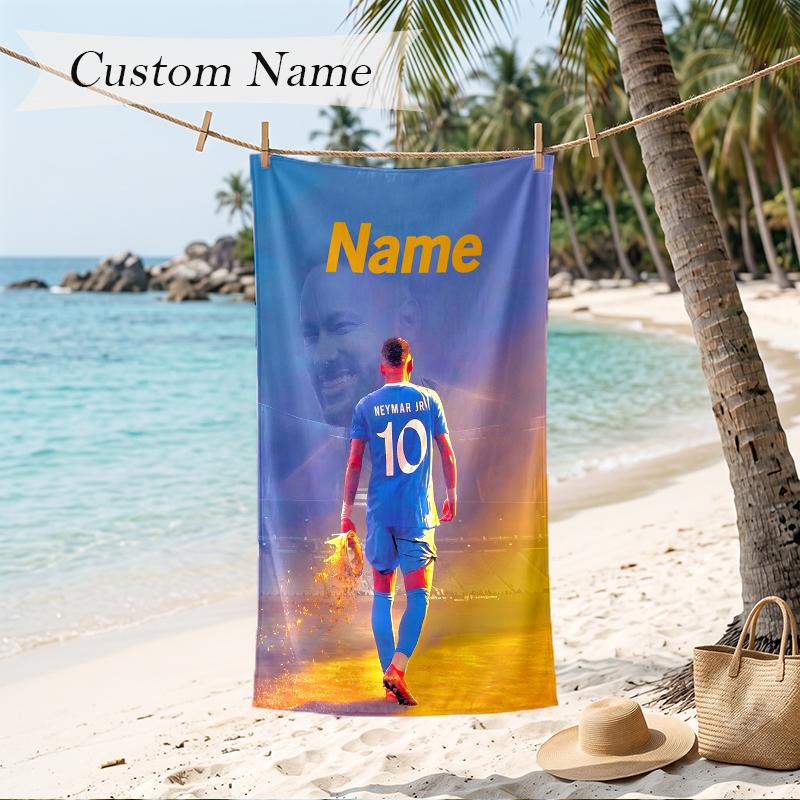 Neymar Custom Name Printed Beach Towel Personalized Soft Towel For Swimming Beach Travel