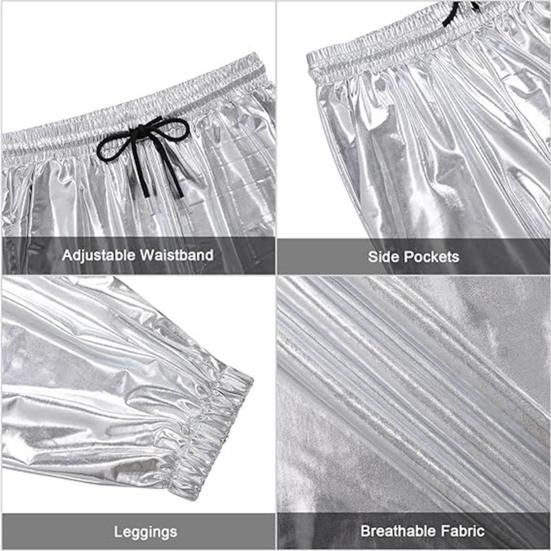 Мужские брюки для выступлений, эластичный пояс на шнурке, облегающий щиколотку, с карманами, глянцевая поверхность, брюки в стиле диско, брюки для сцены, вечеринки, ночного клуба, косплея