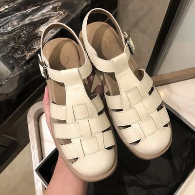 Мягкие кожаные повседневные сандалии для женщин 2024 года, лето, новые трикотажные с мягкой подошвой, толстая подошва, ретро-римская спортивная обувь на плоской подошве