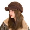 Winter Octagonal Cap Thick Plush Short Brim Contrast Color Keep Warm Peaked Cap Literary Retro Style Headwear for Work Travel Daily Wear