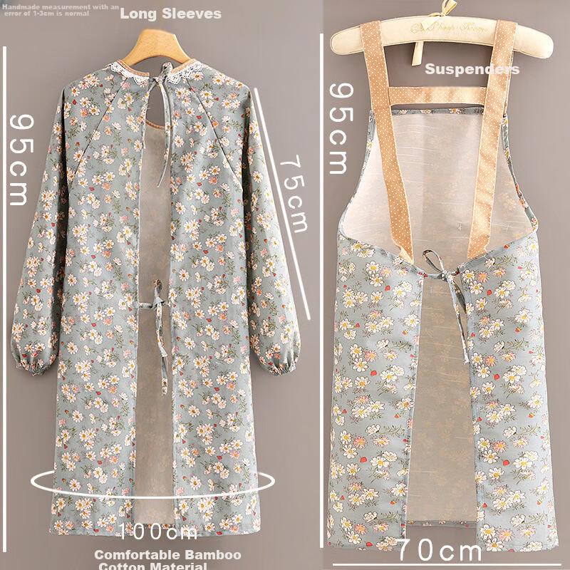 MENGTING Apron, Long-Sleeve Halter Kitchen Clothing, Cooking Smock, Waist Apron, Waterproof And Oil-Proof, Cooking Workwear [2-Pack]